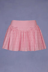 Bow-Detail Broderie Anglaise Mini Skirt in Soft Pink