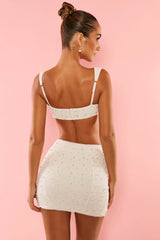 High Waist Thigh Split Mini Skirt in White