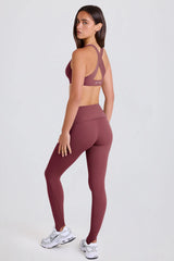 Four-Way Stretch Foldover Mid-Rise Stirrup Leggings in Acai