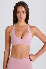 Four-Way Stretch Crossback V-Neck Sports Bra in Mauve