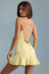 Drop-Waist Lace-Up Mini Dress in Yellow