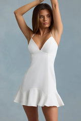Drop-Waist Lace-Up Mini Dress in White