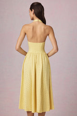 Broderie Anglaise Halterneck Midaxi Dress in Lemon Yellow