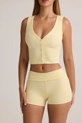 Modal Ribbed Mid-Rise Foldover Shorts in ButterCream Yellow