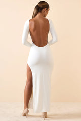 Long Sleeve Backless Maxi Dress in White