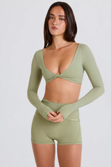 Four-Way Stretch Multiway Long-Sleeve Crop Top in Matcha