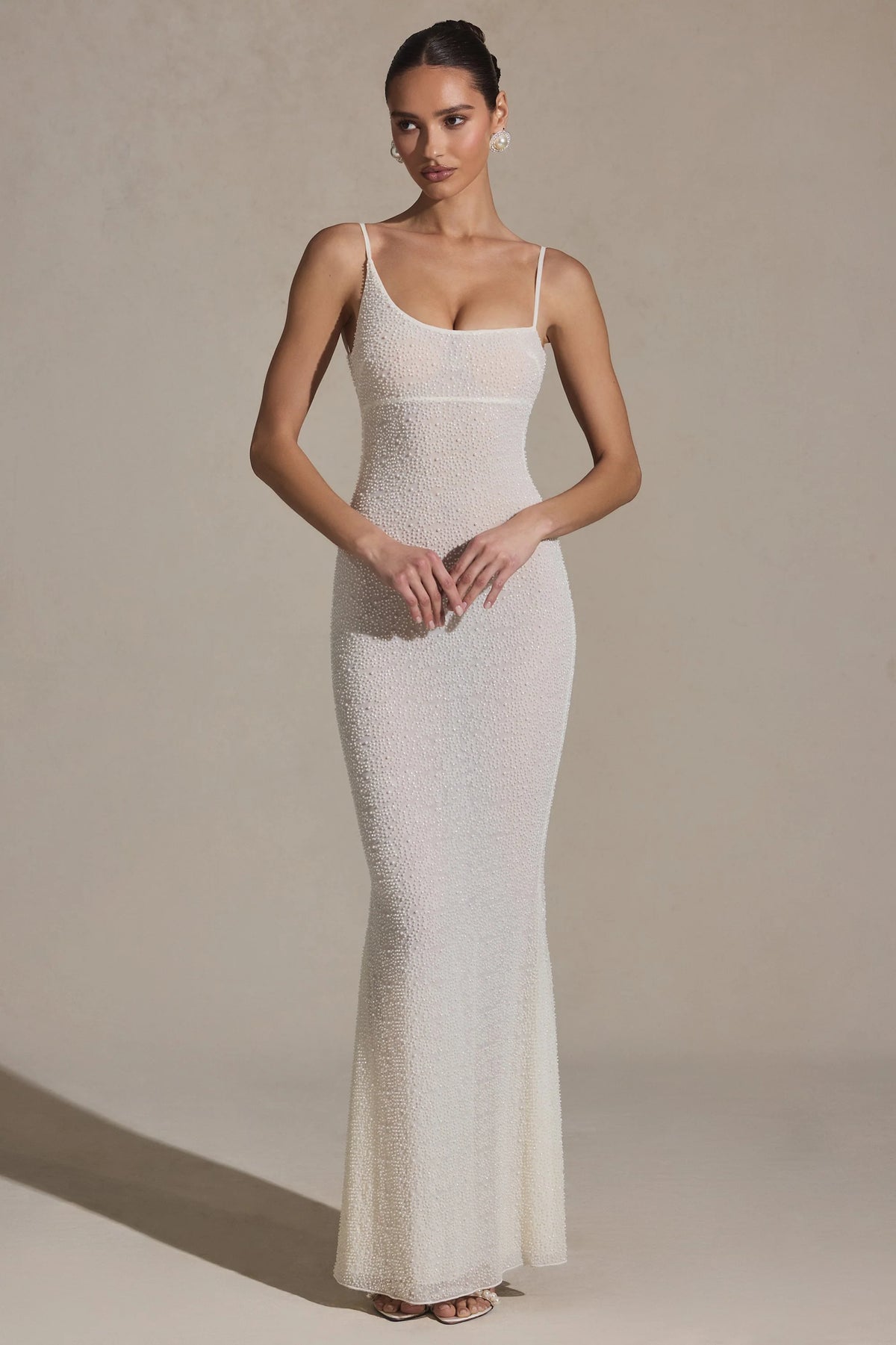 Embellished Backless Maxi Dress in White
