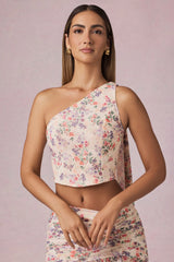 Scarf-Detail One-Shoulder Top in Primrose Floral Print