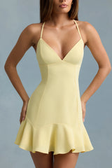 Drop-Waist Lace-Up Mini Dress in Yellow