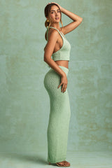 Bouclé Mid-Rise Maxi Skirt in Mint