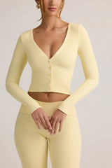 Modal Ribbed Cropped Cardigan in ButterCream Yellow