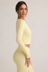 Modal Ribbed Cropped Cardigan in ButterCream Yellow