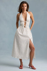 Backless Cotton-Poplin Maxi Dress in Rose Print