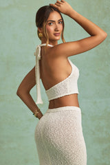 Bouclé Halterneck Crop Top in White