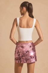Sequin-Embellished Mini Skirt in Pink