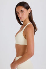 Four-Way Stretch Crossback V-Neck Sports Bra in Cream