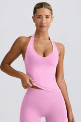 Define Luxe Halterneck Tank Top in Bubblegum Pink