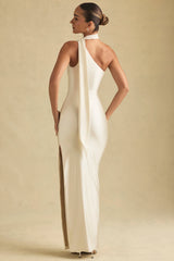 Asymmetric Scarf-Detail Maxi Dress in Ivory