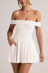 Modal Off-Shoulder A-Line Mini Dress in White