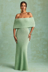 Bouclé Off-Shoulder Maxi Dress in Mint