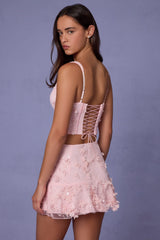 Embellished Mid-Rise A-Line Mini Skirt in Soft Pink